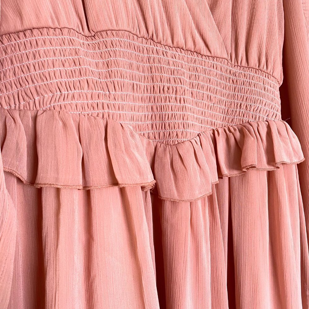 ASOS Chiffon Long sleeve Pink Occasion Wrap Mini Dress - Picture 6 of 6
